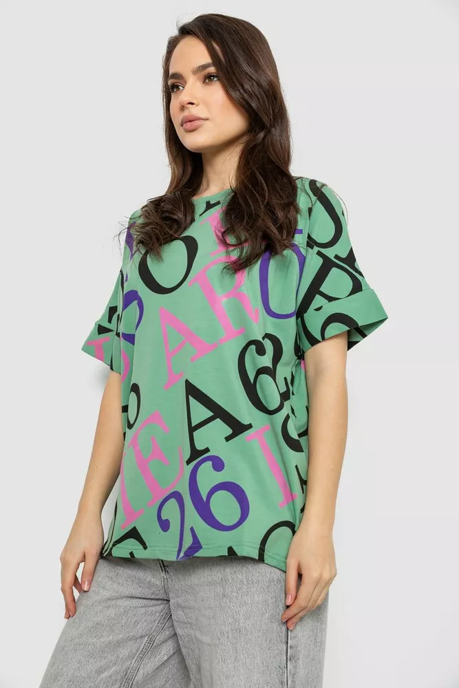 Купить Футболка женская с принтом, цвет оливковый, 244R4002-1 - Фото №3