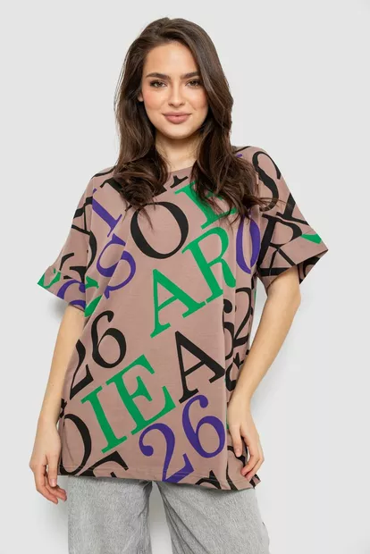 Футболка жіноча з принтом, колір бежевий, 244R4002-1