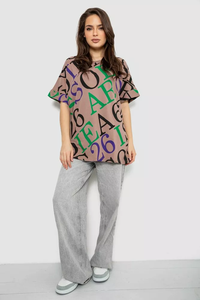 Купити Футболка жіноча з принтом, колір бежевий, 244R4002-1 - Фото №2