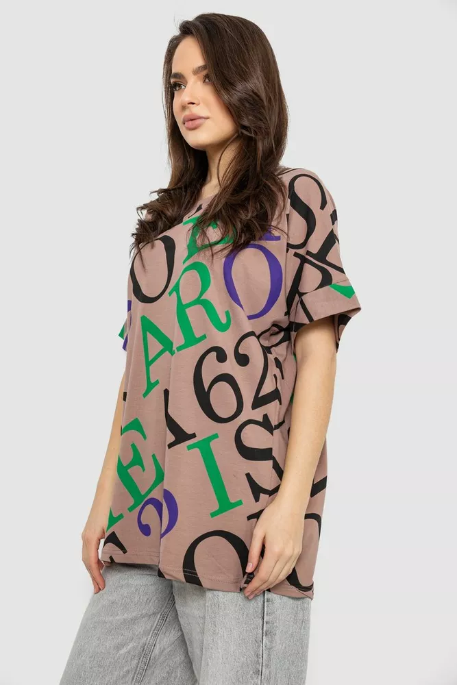 Купити Футболка жіноча з принтом, колір бежевий, 244R4002-1 - Фото №3
