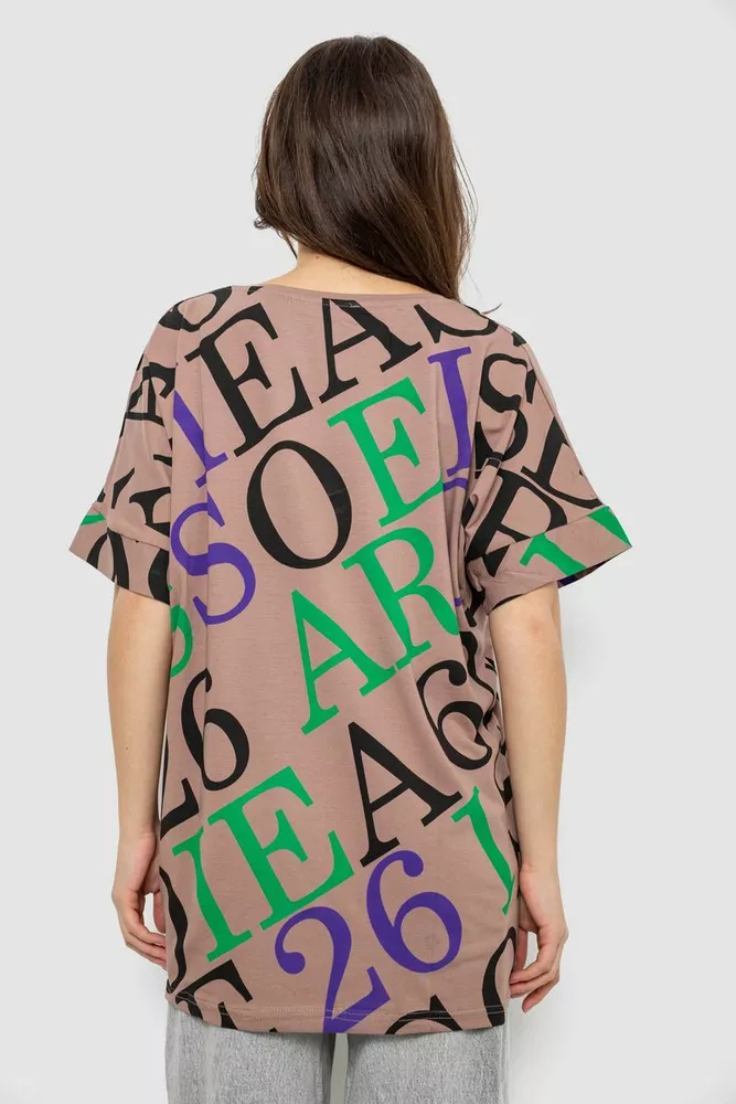 Купити Футболка жіноча з принтом, колір бежевий, 244R4002-1 - Фото №4