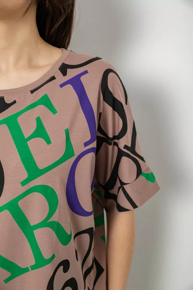 Купити Футболка жіноча з принтом, колір бежевий, 244R4002-1 - Фото №5