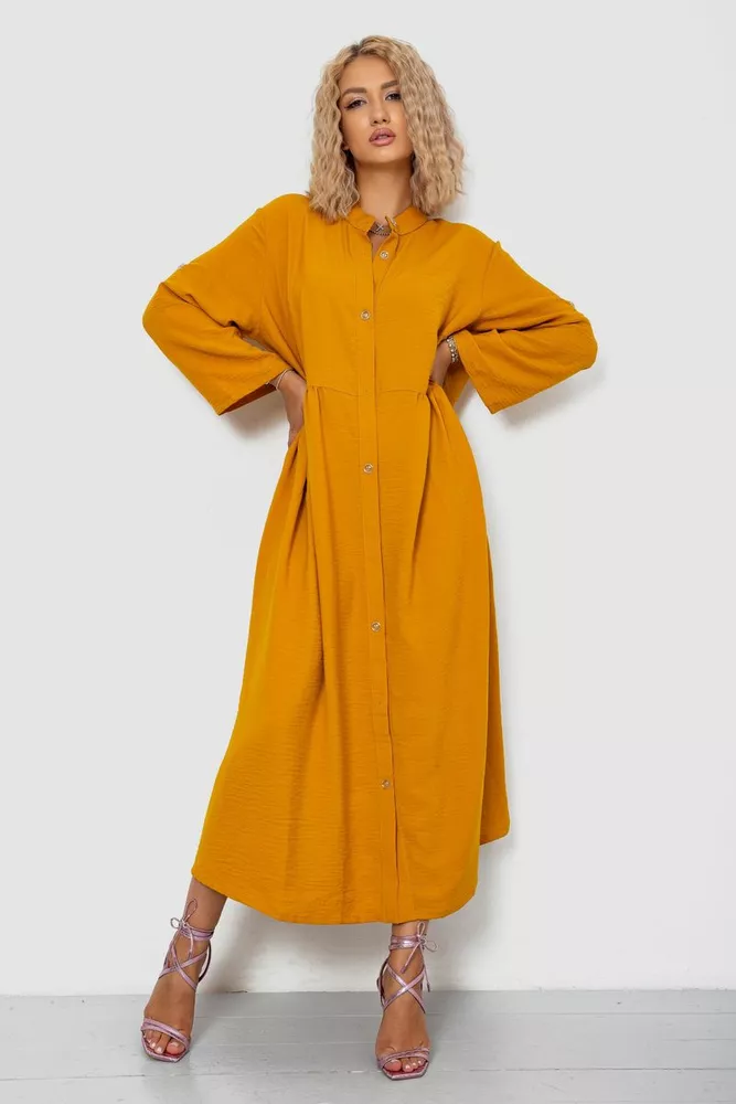 Купити Сукня-сорочка тканина жатка, колір гірчичний, 102R5249 - Фото №2