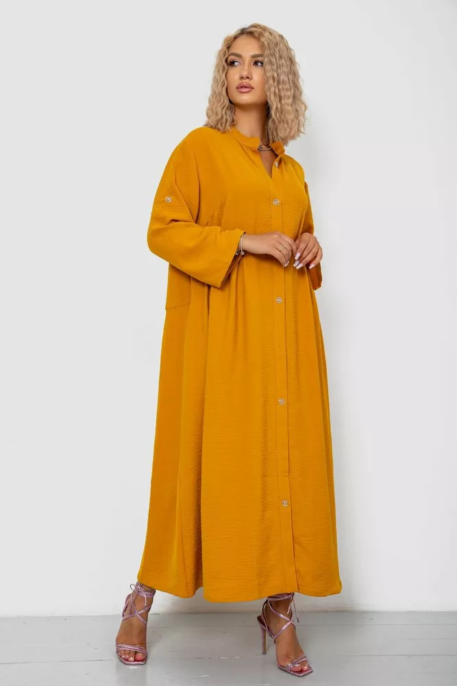 Купити Сукня-сорочка тканина жатка, колір гірчичний, 102R5249 - Фото №3