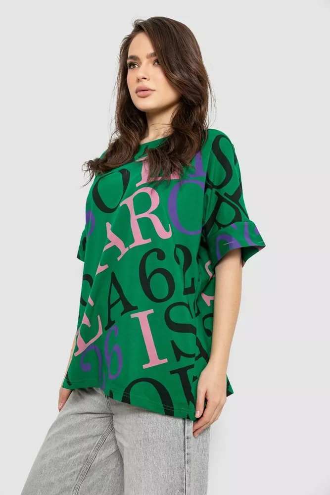 Купить Футболка женская с принтом, цвет зеленый, 244R4002-1 - Фото №3