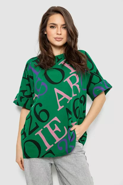 Футболка женская с принтом, цвет зеленый, 244R4002-1