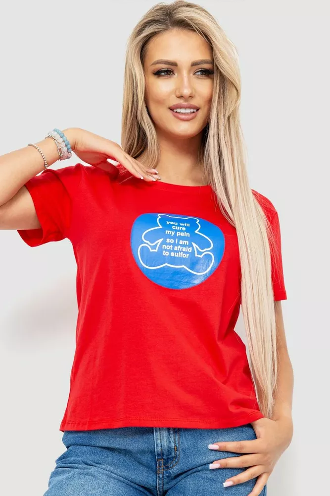 Купити Футболка жіноча з принтом, колір червоний, 221R3009 - Фото №1