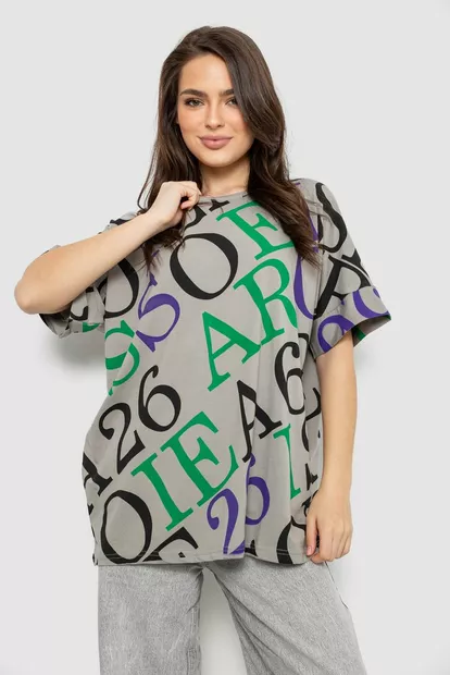 Футболка женская с принтом, цвет серый, 244R4002-1