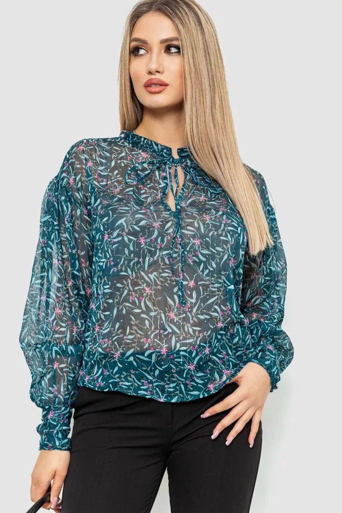 Купити Блуза шифонова, колір темно-зелений, 244R8029 - Фото №1