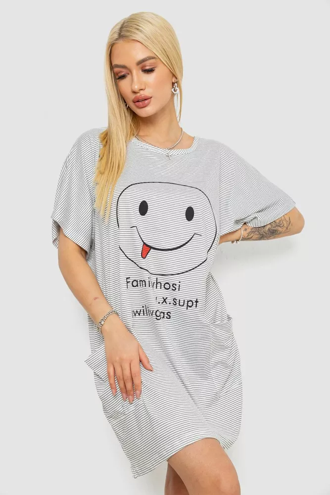 Купити Нічна сорочка в смужку, колір сіро-білий, 238R15022-1 - Фото №3