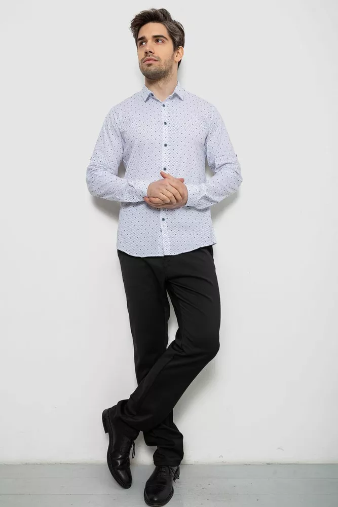 Купити Сорочка чоловіча однотонна з принтом, колір білий, 186R6918-2 - Фото №2