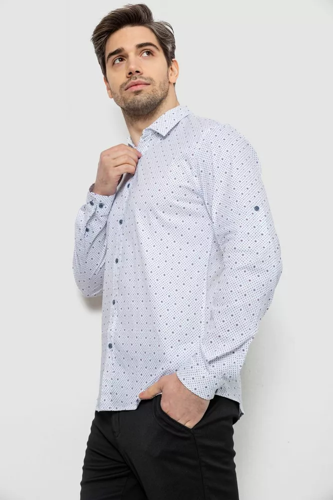 Купити Сорочка чоловіча однотонна з принтом, колір білий, 186R6918-2 - Фото №3