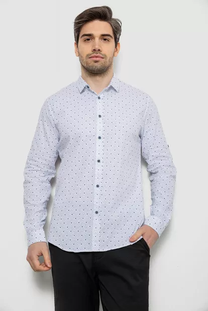 Рубашка мужская однотонная с принтом, цвет белый, 186R6918-2