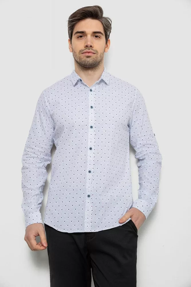 Купити Сорочка чоловіча однотонна з принтом, колір білий, 186R6918-2 - Фото №1