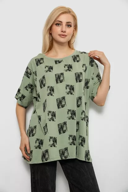 Футболка жіноча з принтом, колір оливковий, 244R4015