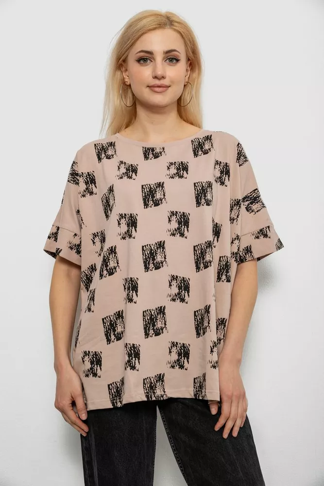 Купить Футболка женская с принтом, цвет бежевый, 244R4015 - Фото №1