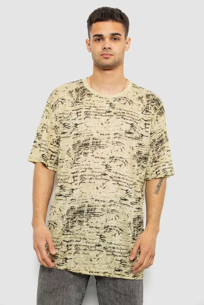 Купить Футболка мужская с принтом, цвет горчичный, 244R7036-1 - Фото №1