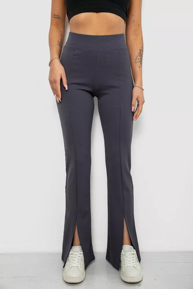 Купить Лосины женские однотонные в рубчик, цвет серый, 214R331 оптом - Фото №1