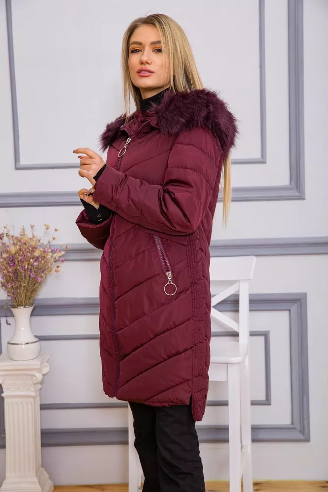 Купити Жіноча куртка демі з капюшоном колір Бордовий 167R809 - Фото №3