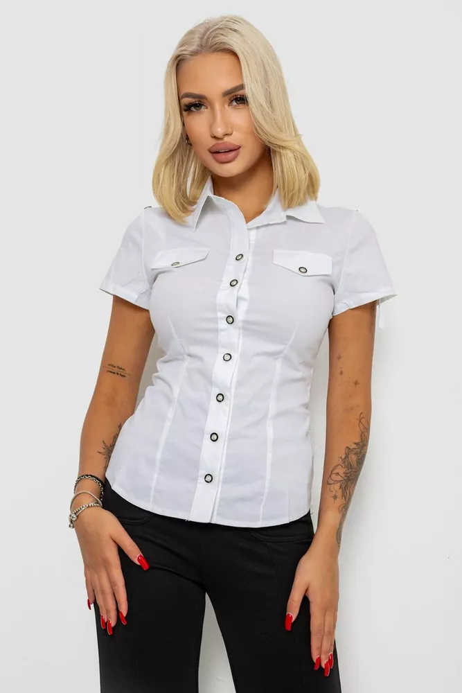 Купити Сорочка жіноча однотонна  -уцінка, колір білий, 230R068-1-U-283 - Фото №1