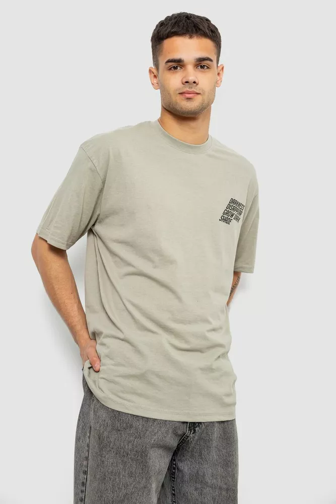 Купити Футболка чоловіча з принтом, колір оливковий, 244R7411 - Фото №3