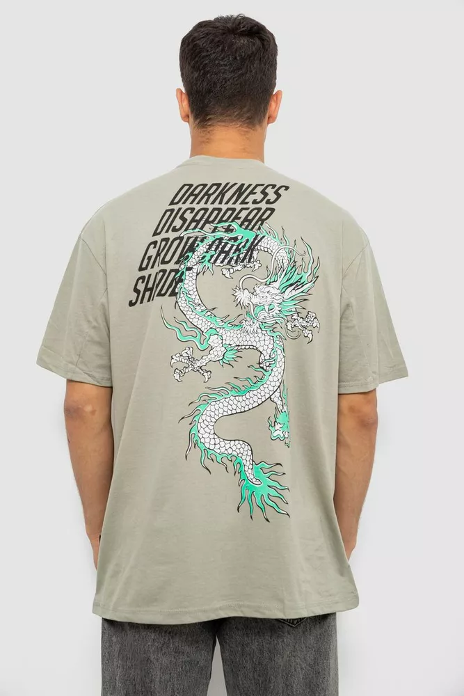 Купити Футболка чоловіча з принтом, колір оливковий, 244R7411 - Фото №4