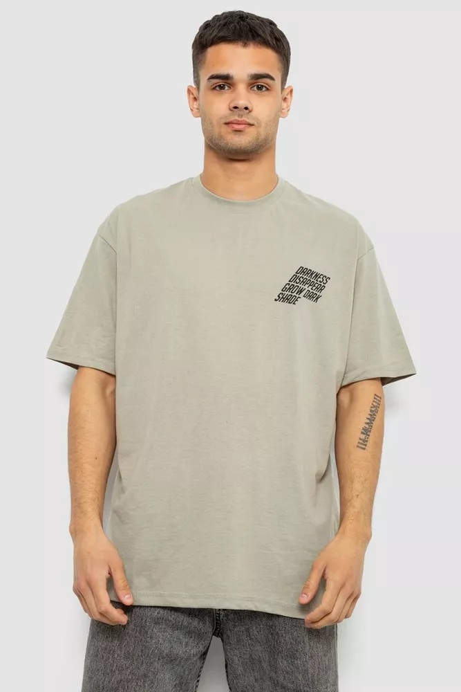 Купити Футболка чоловіча з принтом, колір оливковий, 244R7411 - Фото №1