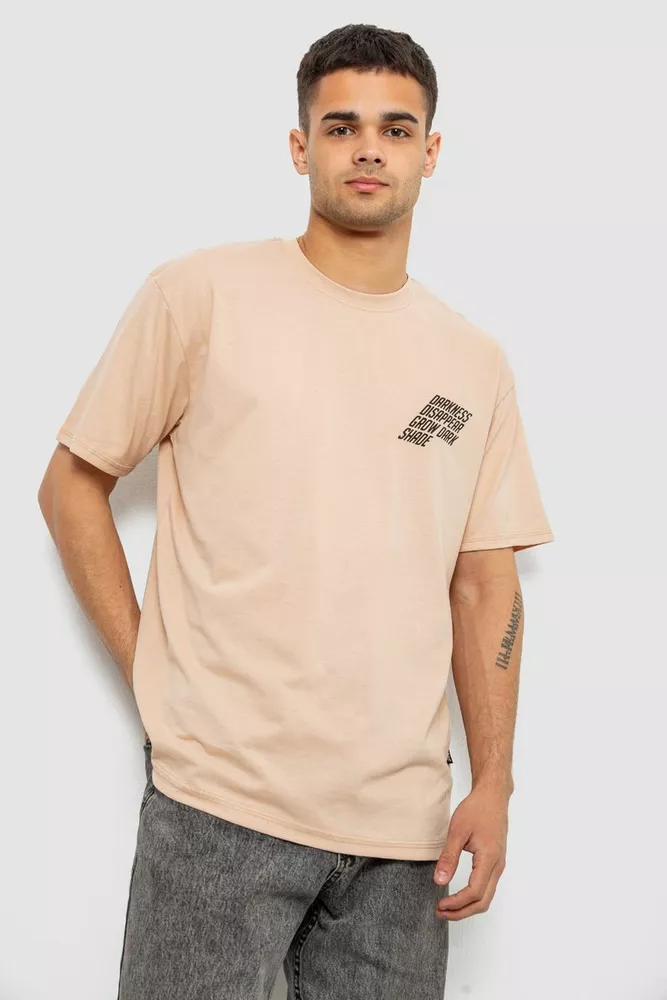 Купити Футболка чоловіча з принтом, колір бежевий, 244R7411 - Фото №3
