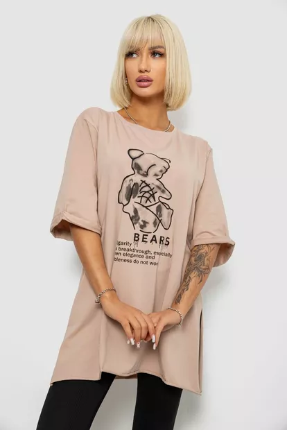 Футболка женская с принтом, цвет бежевый, 244R2018