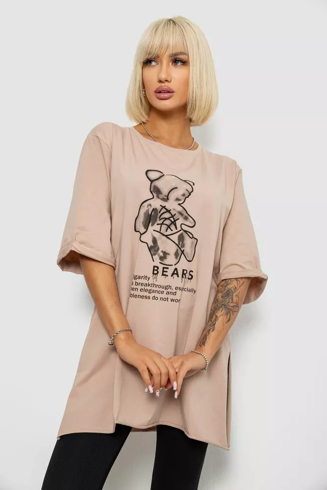 Купить Футболка женская с принтом, цвет бежевый, 244R2018 - Фото №1