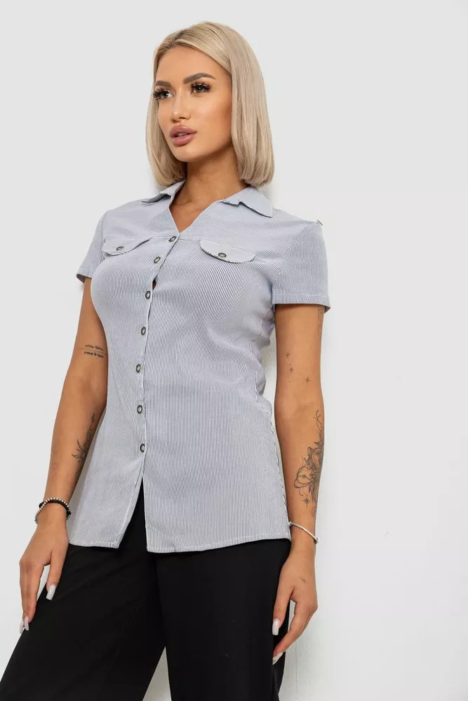Купить Рубашка-туника в полоску, цвет светло-серый, 230R665-1 оптом - Фото №3