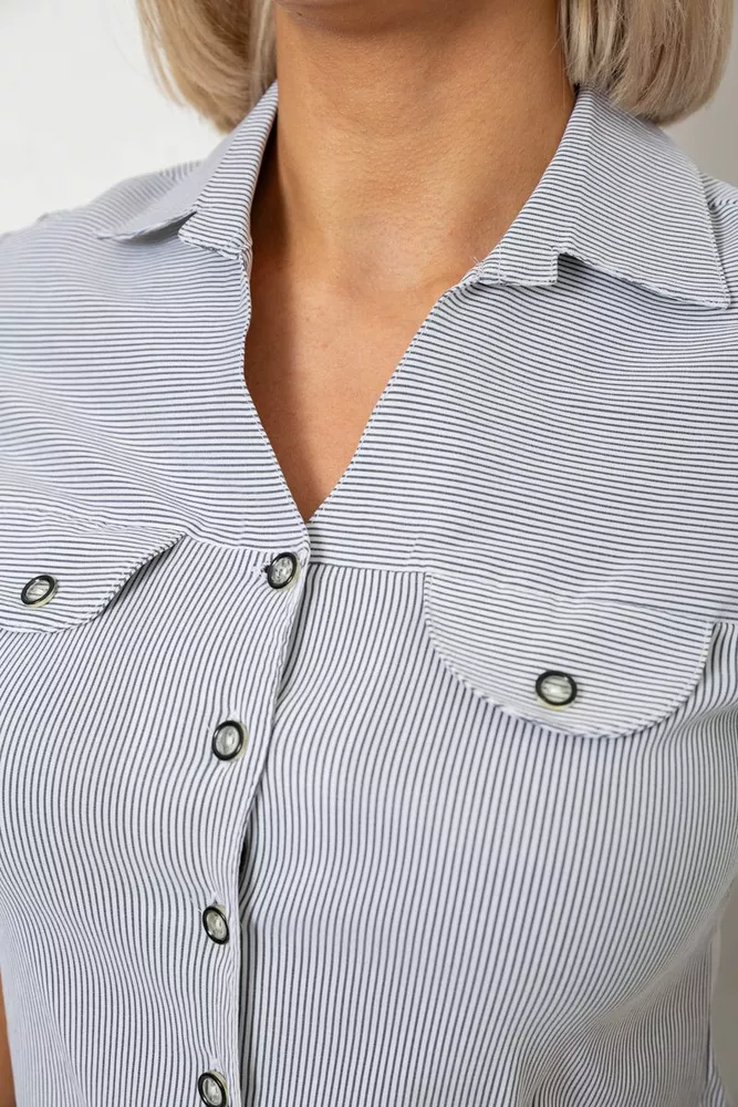 Купить Рубашка-туника в полоску, цвет светло-серый, 230R665-1 оптом - Фото №5