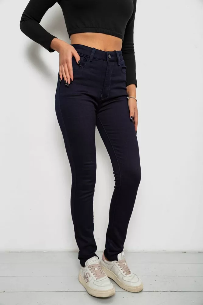 Купити Джинси жіночі однотонні на флісі, колір темно-синій, 244RS021 оптом - Фото №3