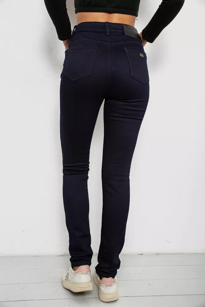 Купити Джинси жіночі однотонні на флісі, колір темно-синій, 244RS021 оптом - Фото №4