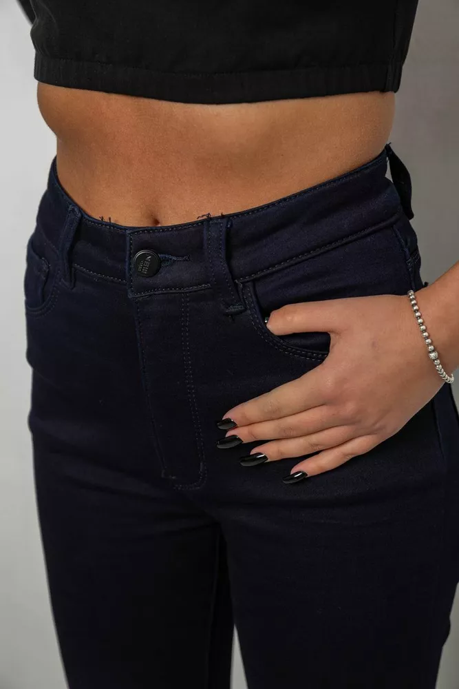 Купити Джинси жіночі однотонні на флісі, колір темно-синій, 244RS021 оптом - Фото №5