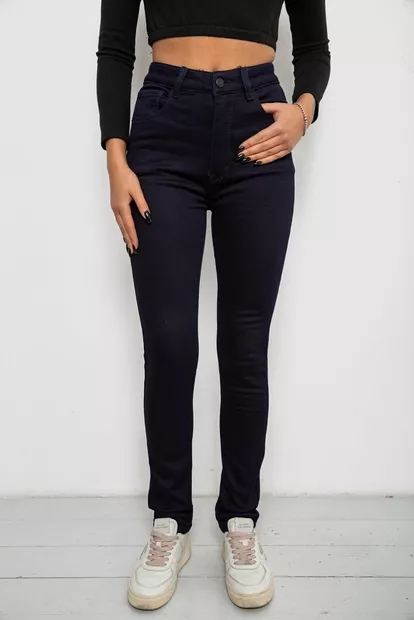 Джинсы женские однотонные на флисе, цвет темно-синий, 244RS021