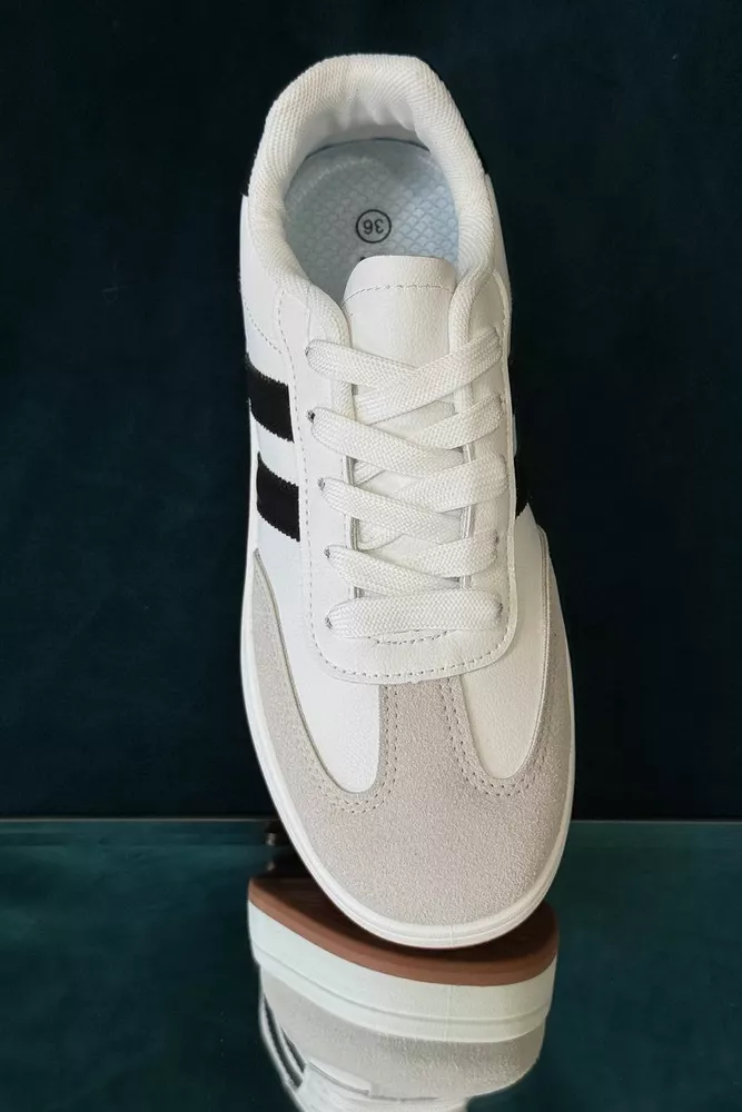 Купить Кроссовки женские экокожа, цвет бело-серый, 248RJH700-7 - Фото №3