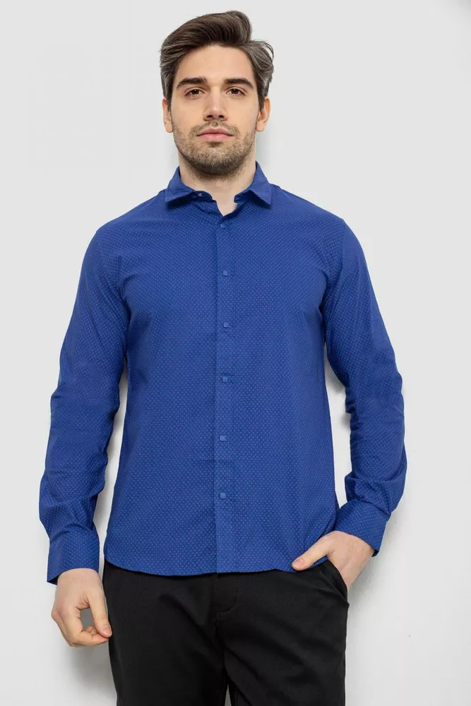 Купити Сорочка чоловіча однотонна з принтом  -уцінка, колір електрик, 186R6918-1-U - Фото №1