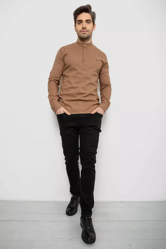 Купить Рубашка мужская однотонная с принтом  -уценка, цвет бежевый, 186R2077-U оптом - Фото №2