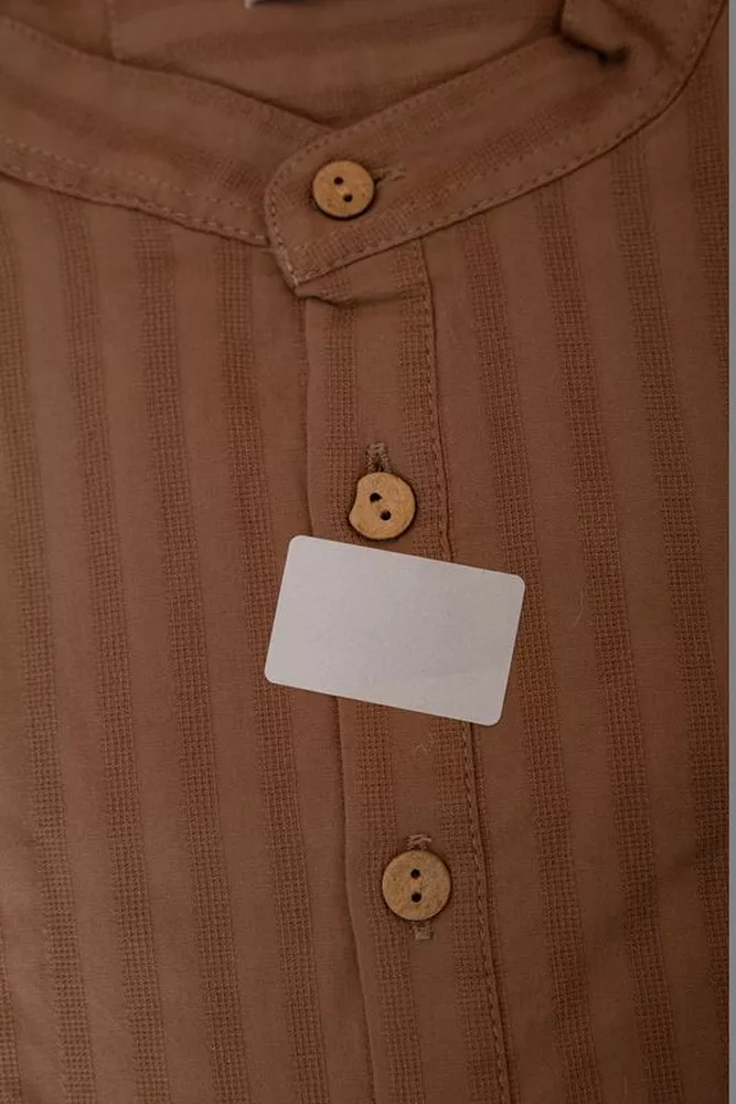 Купить Рубашка мужская однотонная с принтом  -уценка, цвет бежевый, 186R2077-U оптом - Фото №6