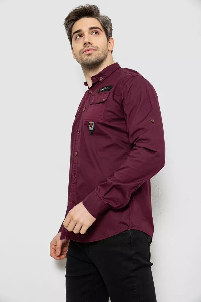 Купити Сорочка чоловіча однотонна з принтом  -уцінка, колір бордовий, 186R01-U-5 - Фото №3
