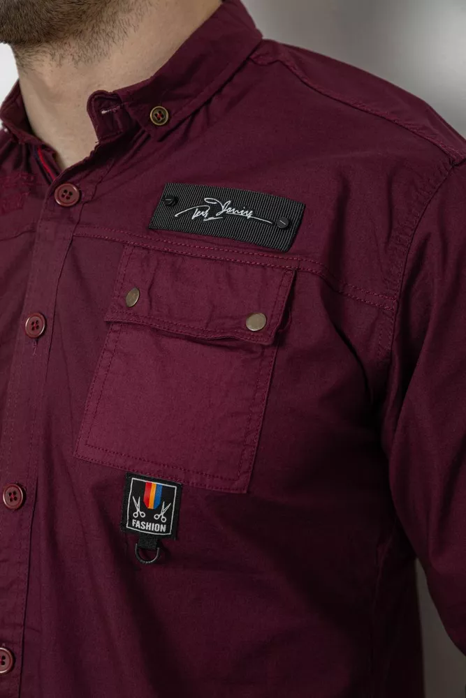 Купити Сорочка чоловіча однотонна з принтом  -уцінка, колір бордовий, 186R01-U-5 - Фото №5