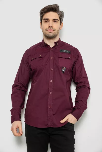 Сорочка чоловіча однотонна з принтом  -уцінка, колір бордовий, 186R01-U-5