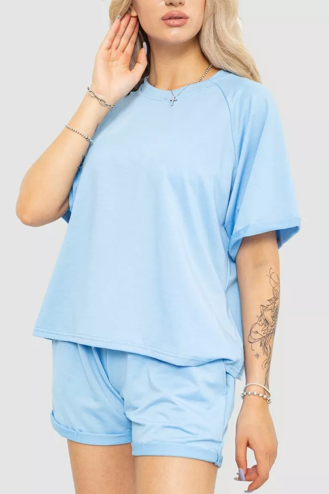 Купити Костюм жіночий однотонний, колір блакитний, 244R039 - Фото №3