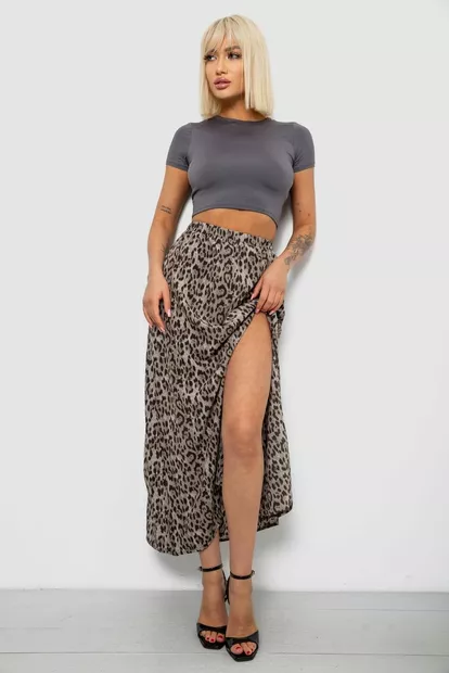 Юбка софт с леопардовым принтом, цвет серый, 257R11-3