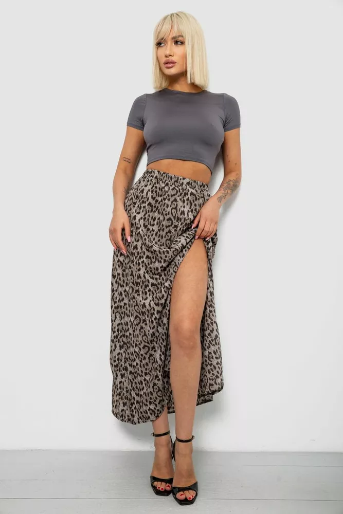 Купить Юбка софт с леопардовым принтом, цвет серый, 257R11-3 - Фото №1