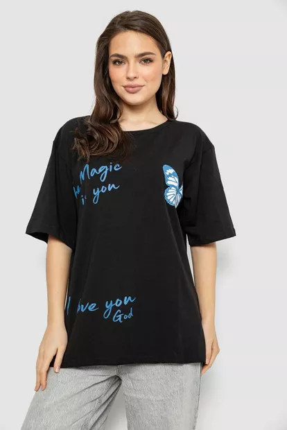 Футболка жіноча з принтом, колір чорний, 244R3006