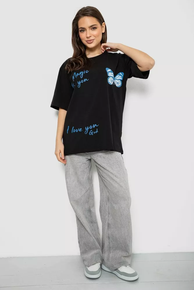 Купити Футболка жіноча з принтом, колір чорний, 244R3006 - Фото №2
