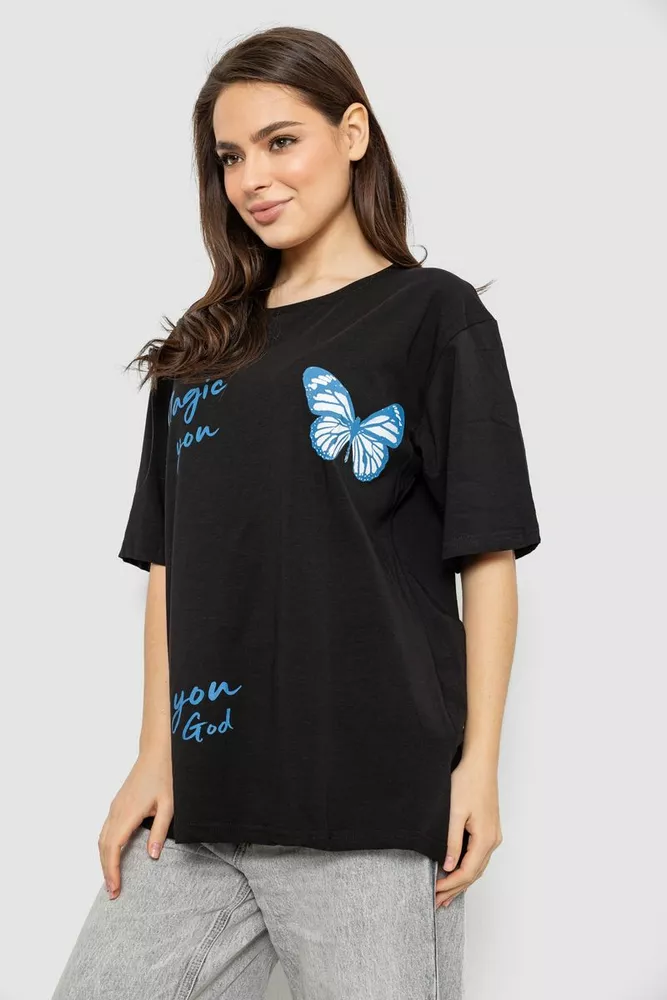 Купити Футболка жіноча з принтом, колір чорний, 244R3006 - Фото №3