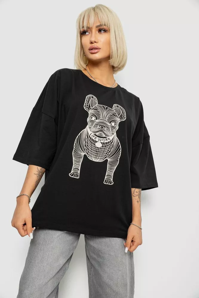 Купити Футболка жіноча з принтом, колір чорний, 244R3008 оптом - Фото №1